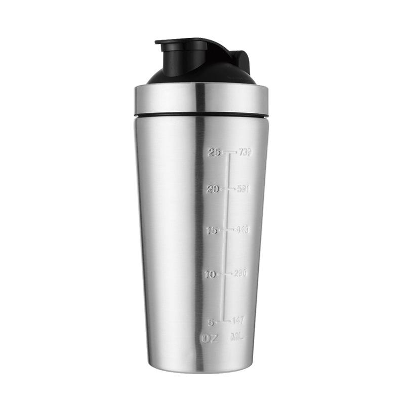 750ML 304 Edelstahl Shaker mit Skala - Outdoor Fitness Sportflasche mit großem Fassungsvermögen