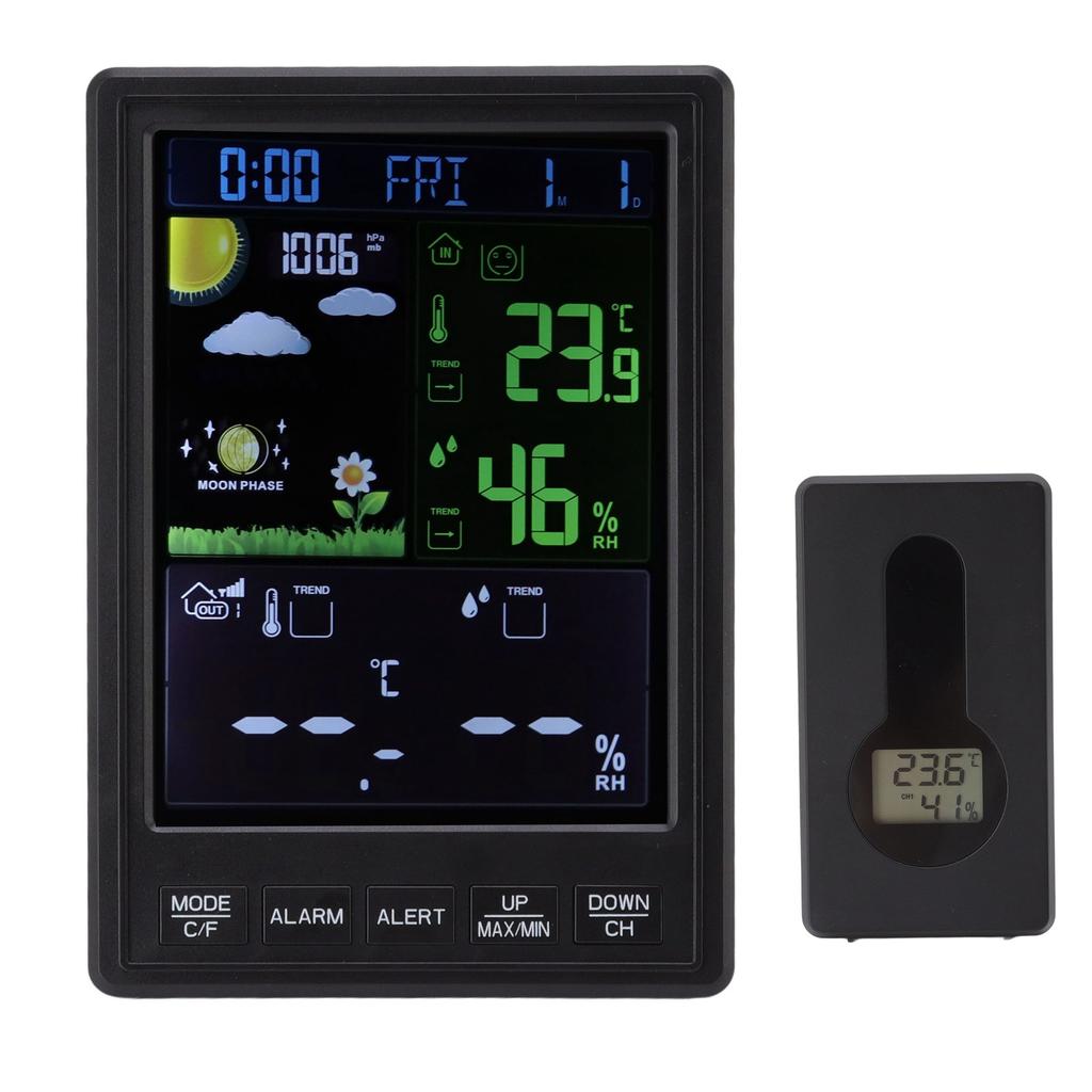 Weather Stations Wireless Indoor Outdoor Color Display Black 3 Channels Regulable Backlight Clock