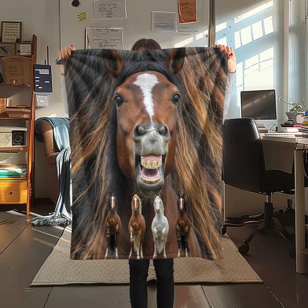 1Pc Horse Alpaca Print Flannel Blanket, High quality Comfortable for All Seasons, Home Decor, Warmth and Comfort, Perfect for Gifts