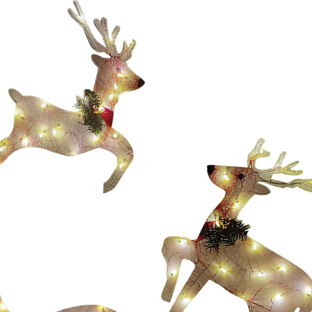 Lighted Christmas Decorations Deers and Santa Sleigh Waterproof Ornaments