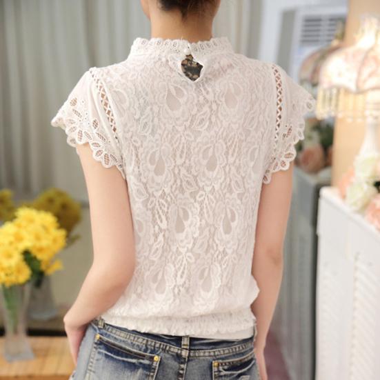 Plus Size Women Fashion Lace Crochet Short Sleeve Round Neck Blouse Shirt Top