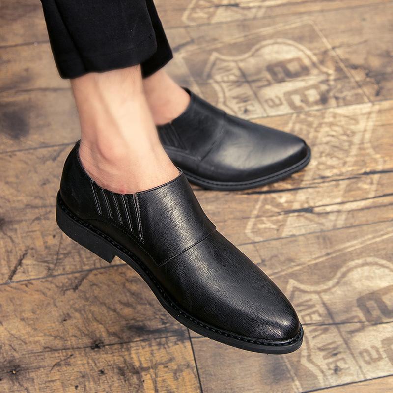 

Men s shoes summer Korean version daily small leather shoes one pedal British trend hairstylist men s leather shoes 38 чёрный