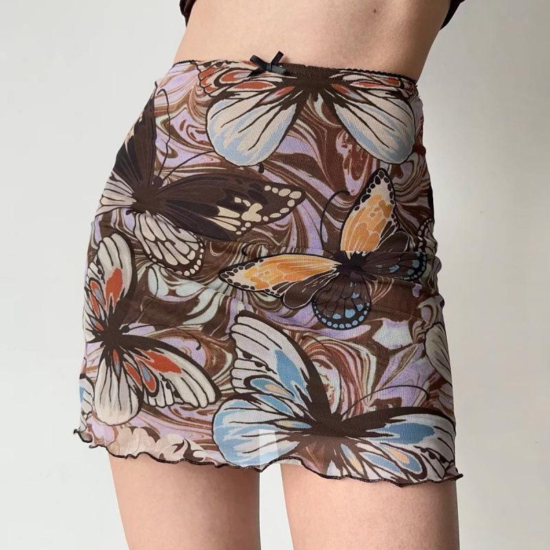 2025 Summer American Retro Print High-Waisted Mesh Skirt - Women s Slimming Hip-Hugging Style XL - approx. 62 kg