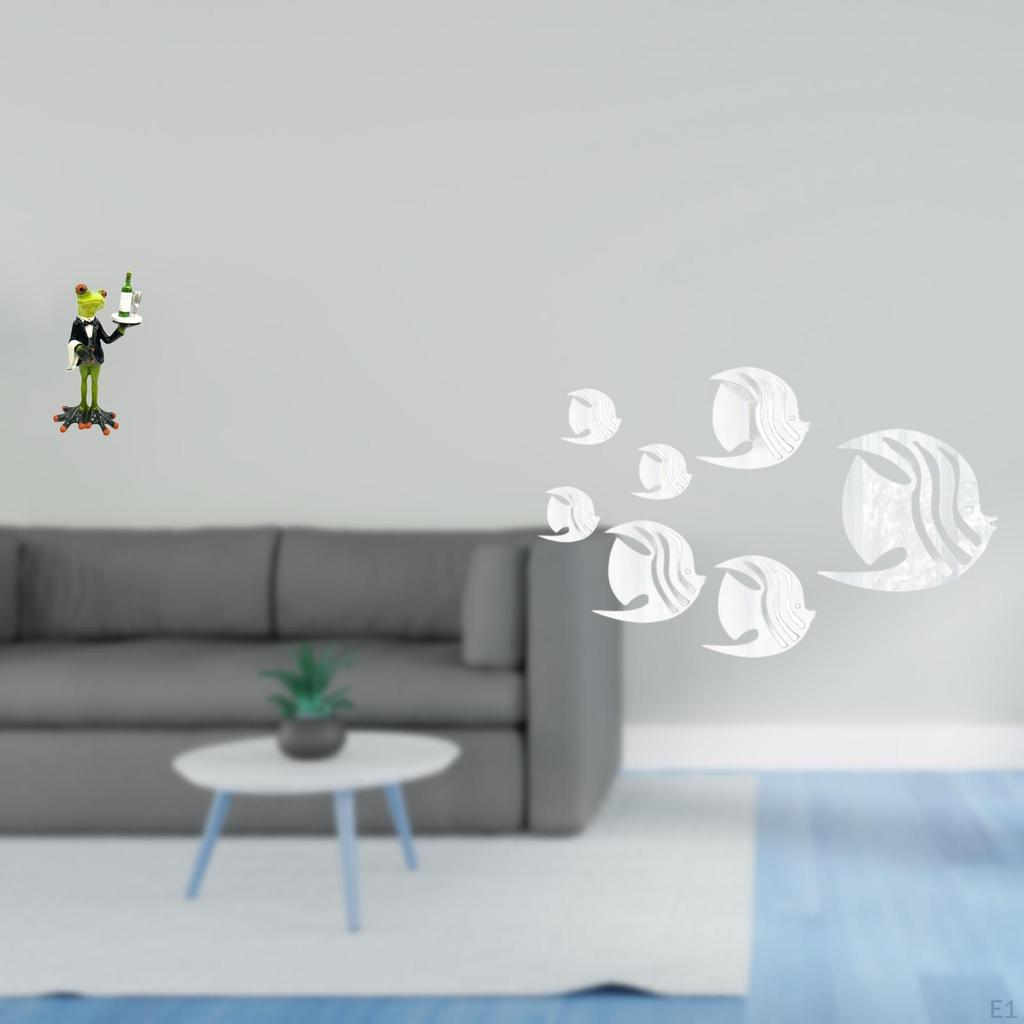Frog Waiter Statue And Fish Mirror Wall Decals Creative Animal Sculpture Decorative Figurine
