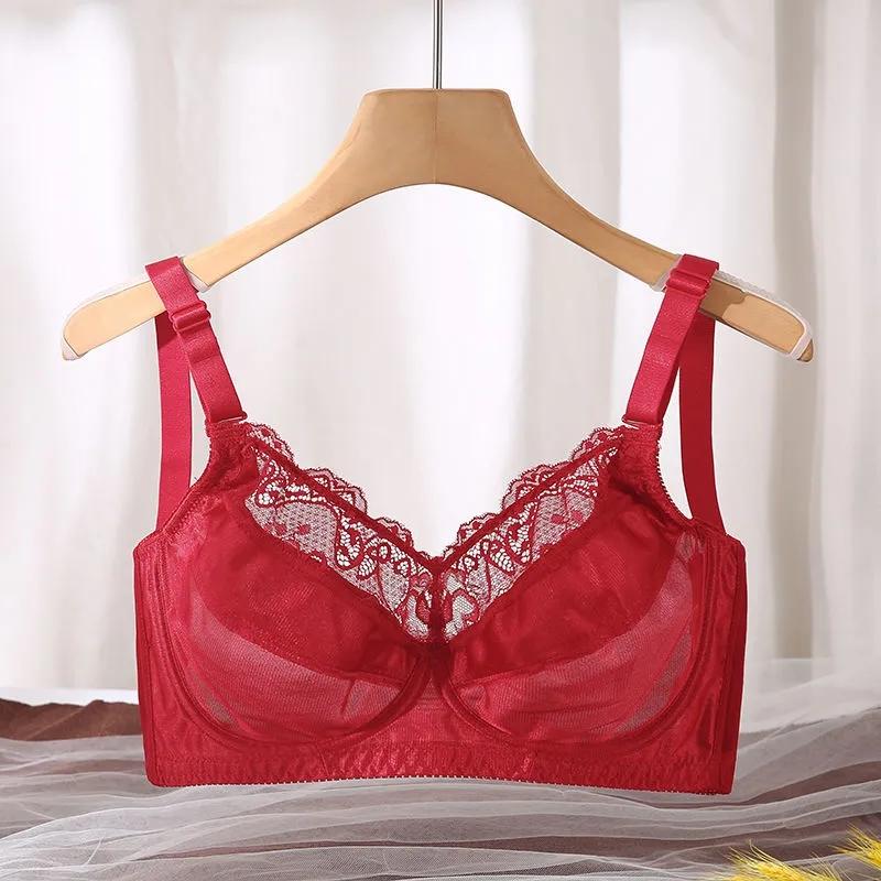 Underwear Women's Full Cup with Steel Ring on The Support To Prevent Sagging Large Size Chest Small Summer Ultra-thin Bra