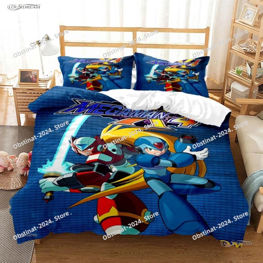 Rockman Megaman Game All Season Bedding Set Printed Bed Set Duvet Cover Sheet Pillowcase Soft Quilt Cover Full Queen King Size