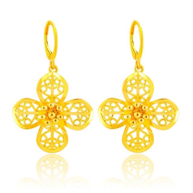 Earrings 24k Gold Color Plated Flower Drop Earrings Hook High Quality Diy Jewelry Findings Accessories