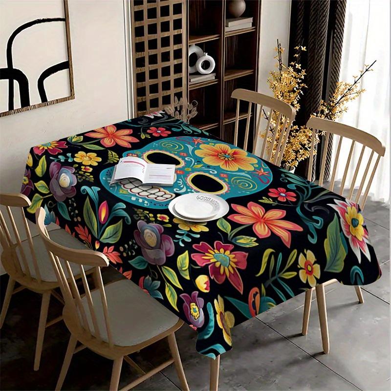 Mexican Sugar Skull Rectangle Table Cloth for Table Decor Kitchen Dining Waterproof Reusable Tablecloth for Tables Dining Room