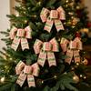 Double Layer Christmas Ribbon Accent Set of 2, Fabric Hanging Pieces for Tree Entry Wall Wreath and Gift Finish