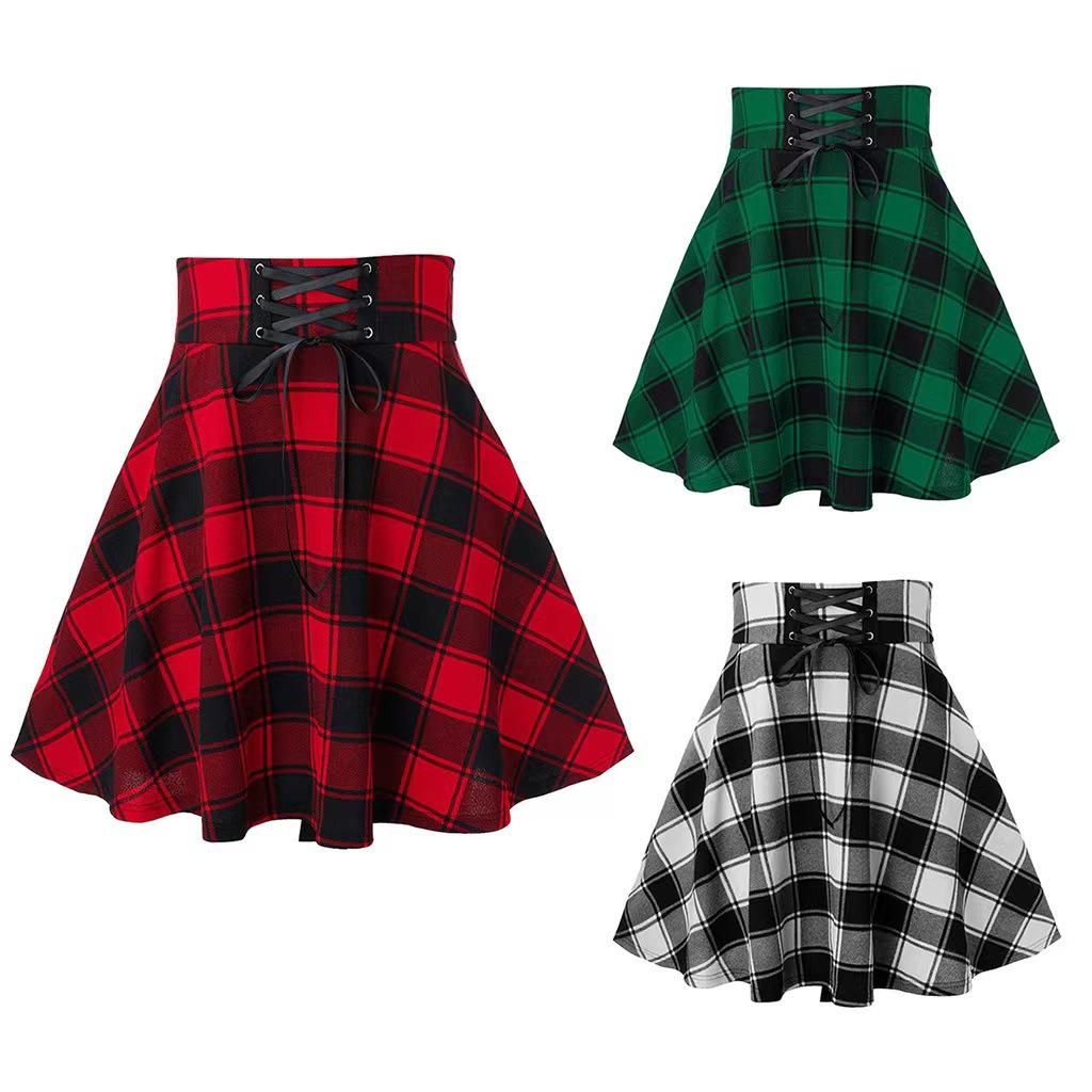 WTEMPO Gothic Plaid Mini Skirts for Women Short High Waist Plaid Skirts