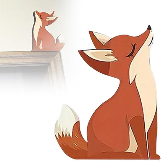 1 Set Wooden Fox Door Corner Decoration Mother Little Fox Door Frame Sign Forest Animal Front Door Edge Topper Sitter Ornament