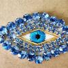 1Pcs Blue Rhinestone Eyes Embroidered Patches Applique Clothing Patch Decoration