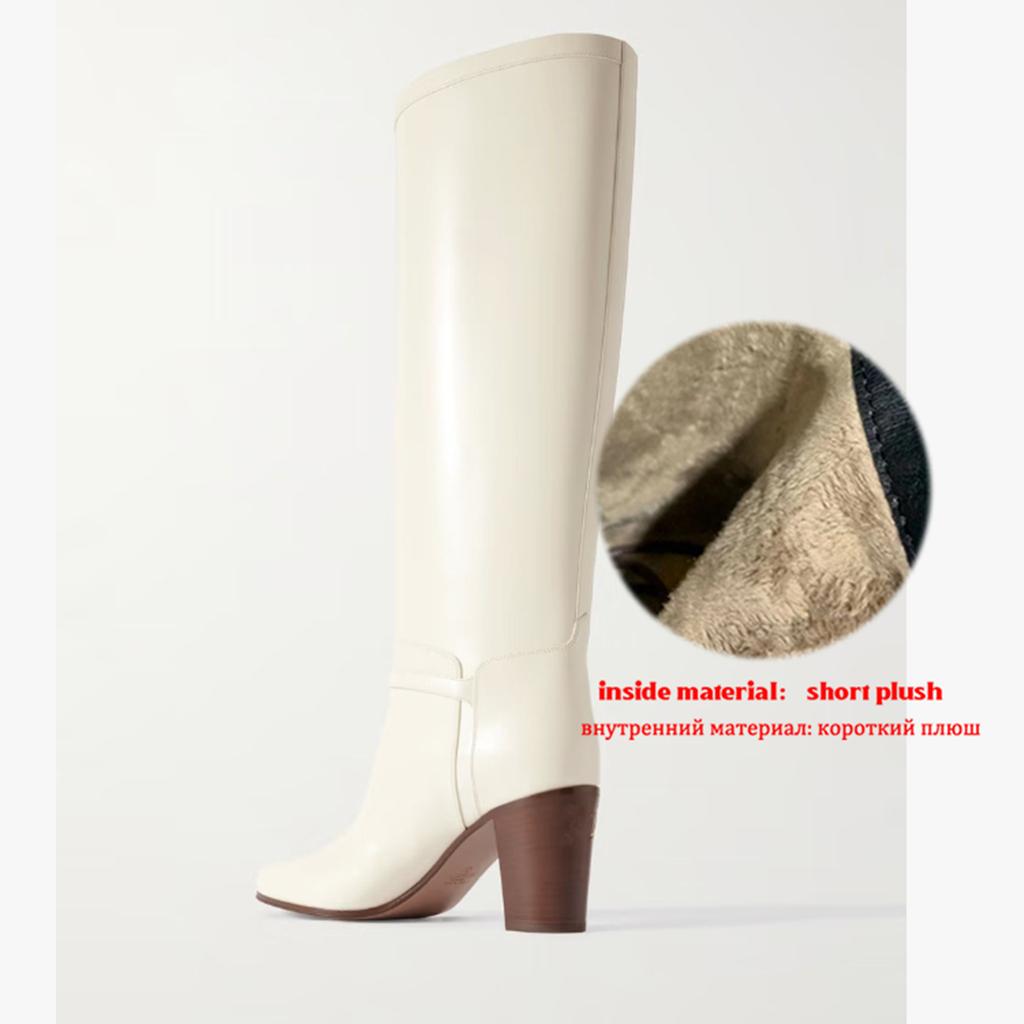 Krazing Pot Cow Split Skin Round Toe Thick High Heels Knight Boots Size 46 Size 45 Slip On Plus Size Women Metal Buckle Thigh High Boots