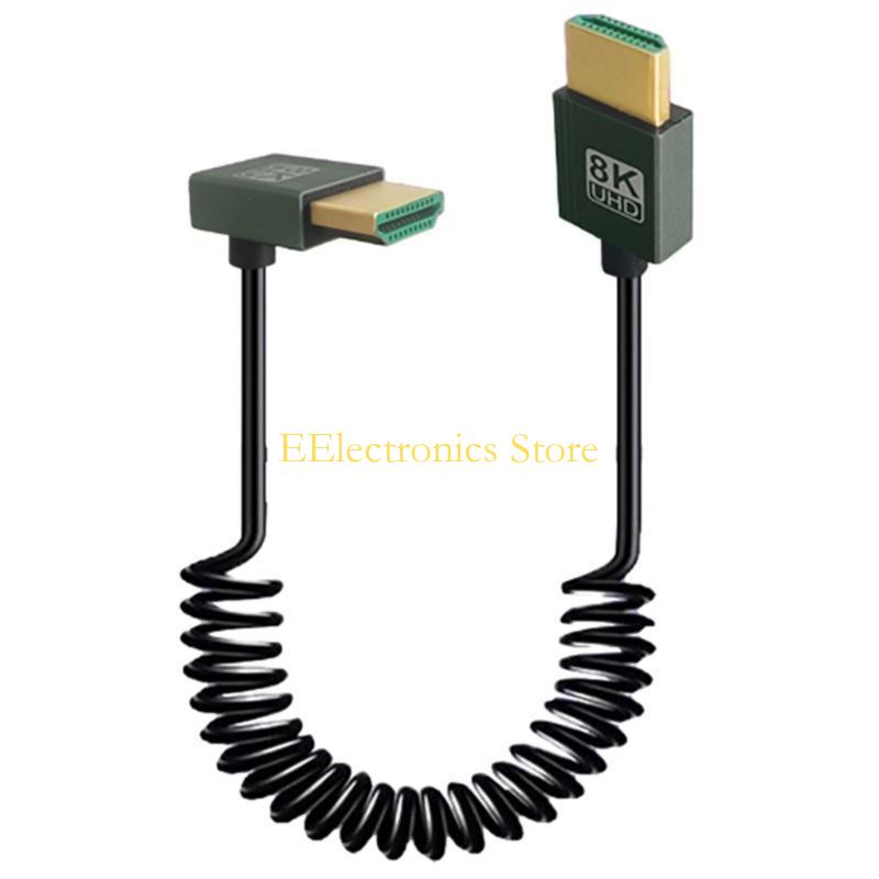 B03C High Performances HDMIcompatible Male to Male Coiled Cable 8K@60Hz Stretchable for Camera