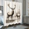 Majestic Elk Forest Shower Curtain - Tranquil Wildlife Design, Male & Female Elk By Misty Pond, Durable Polyester, Bath Decor