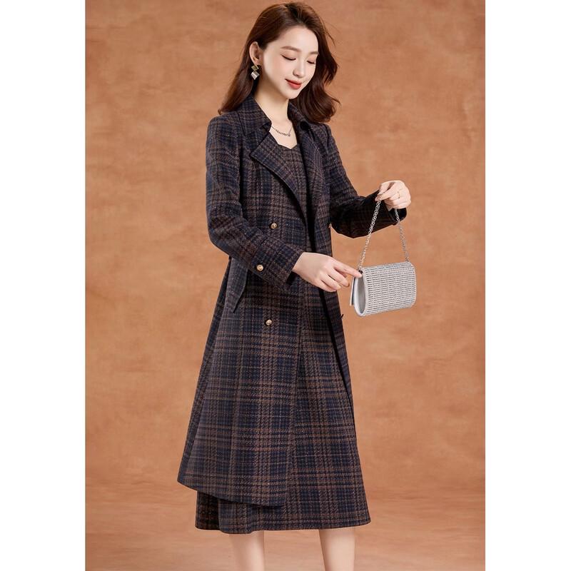 Elegant Checkered Blazer & Long-Sleeve Dress Set