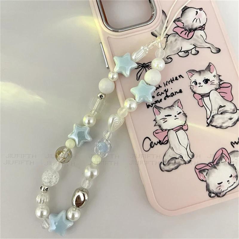 For iPhone Universal Accessories Lanyard Hanging Rope For Girl Pendant INS Star Pearl Beads Phone Short Chain Trendy Pendant 1