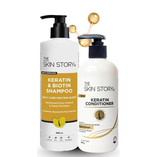 The Skin Story Shampoo Conditioner Combo Daily Hair Care Duo Pack | Keratin Shampoo 450ml & Keratin Conditioner 250g | Controls Frizz, Repairs Damage