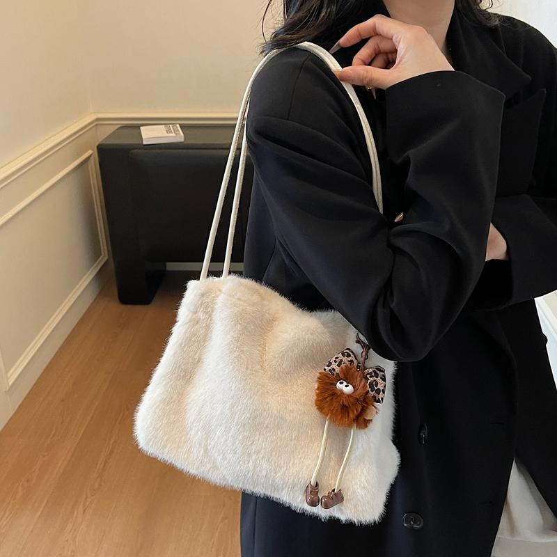 Borsa di peluche Borsa a spalla da pendolare da donna Borsa tote a tinta unita