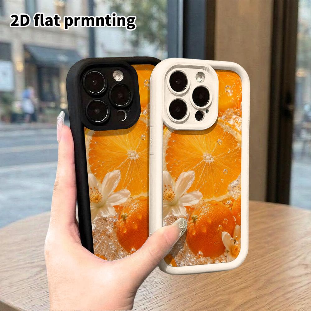 Phone Case: 2D flat, suitable for iPhone 18 17 16 15 14 13 Pro protective case, ice orange floral still life, perfect Christmas and Halloween holiday 