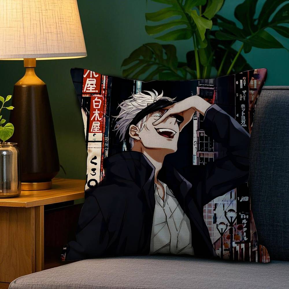 J-Jujutsu Kaisen G-Gojo Satoru Pillow Case Plush Fabric Soft Double Sided Print Short Plush Home Sofa Cushion Cover Throw