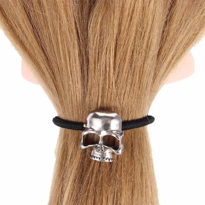 Halloween Costume Ponytail Rope Vintage Punk Elastic Hair Rope Metal Skull Hairband Women