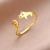 Cute Cat Open Ring for Women Stainless Steel Kitten Adjustable Rings Animal Jewelry Birthday Gift