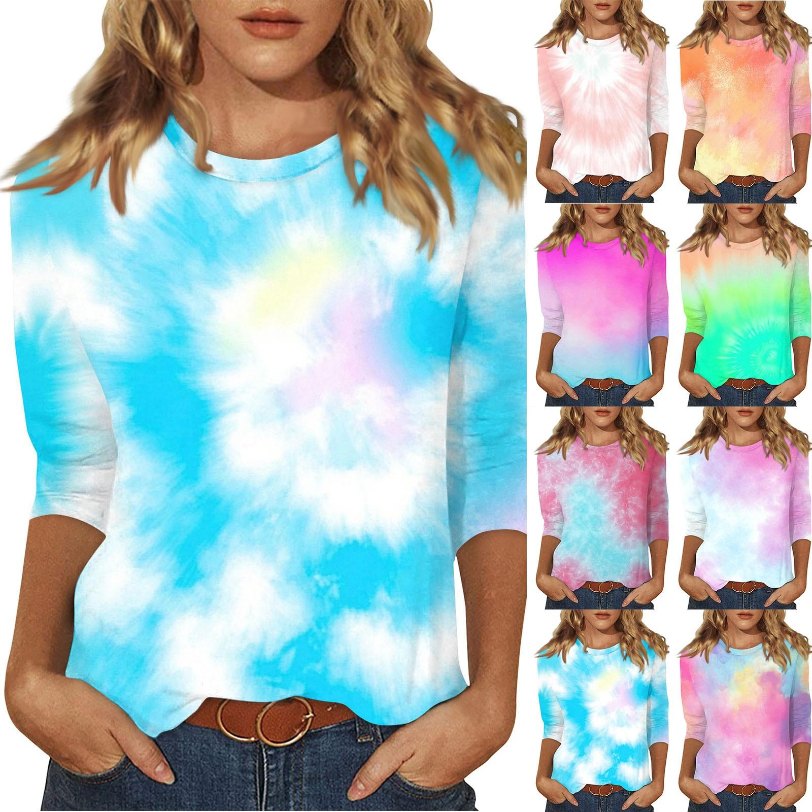 

Women s O-neck 3/4 Sleeve Print Ed Top XL рожевий