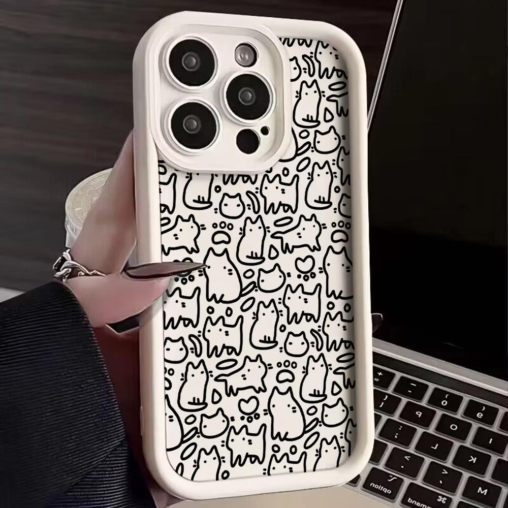 Phone Case For Iphone 17 Air 16 15plus 14 13 12 11 Pro Max Flexible Cute Black Cat Simple Protective Cover Unique Fashion Funda