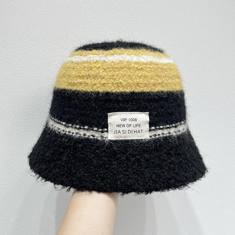 

Новая универсальная панама в корейском и японском стиле для осени и зимы, теплая вязаная шапка с цветными блоками one size