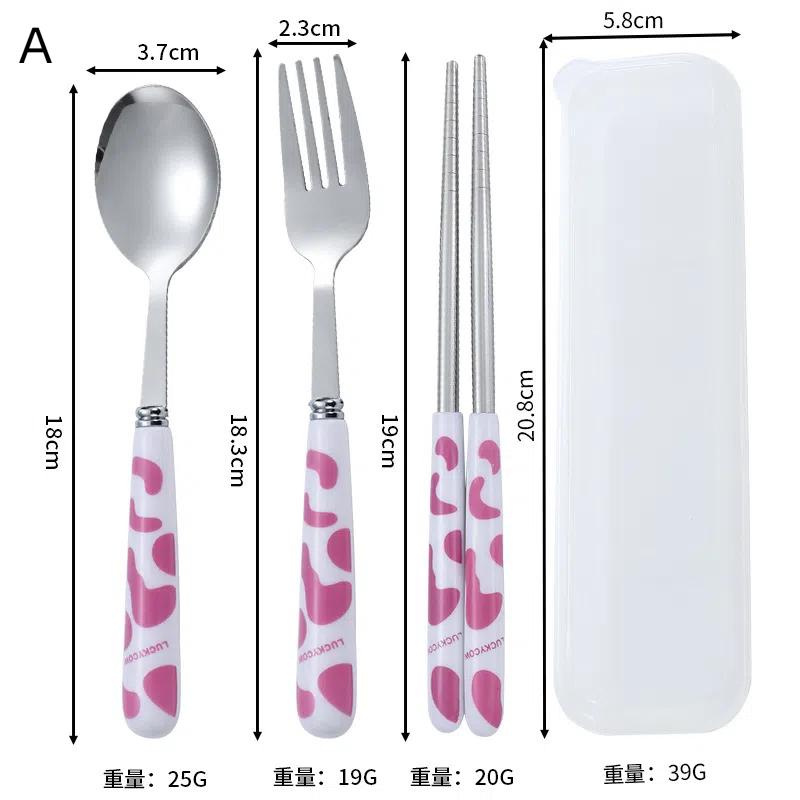 3pcs Portable Cutlery With Storage Box, Spoon, Fork, Chopsticks For Workplace, Restaurant Kitchen Utensils Travel Accessories