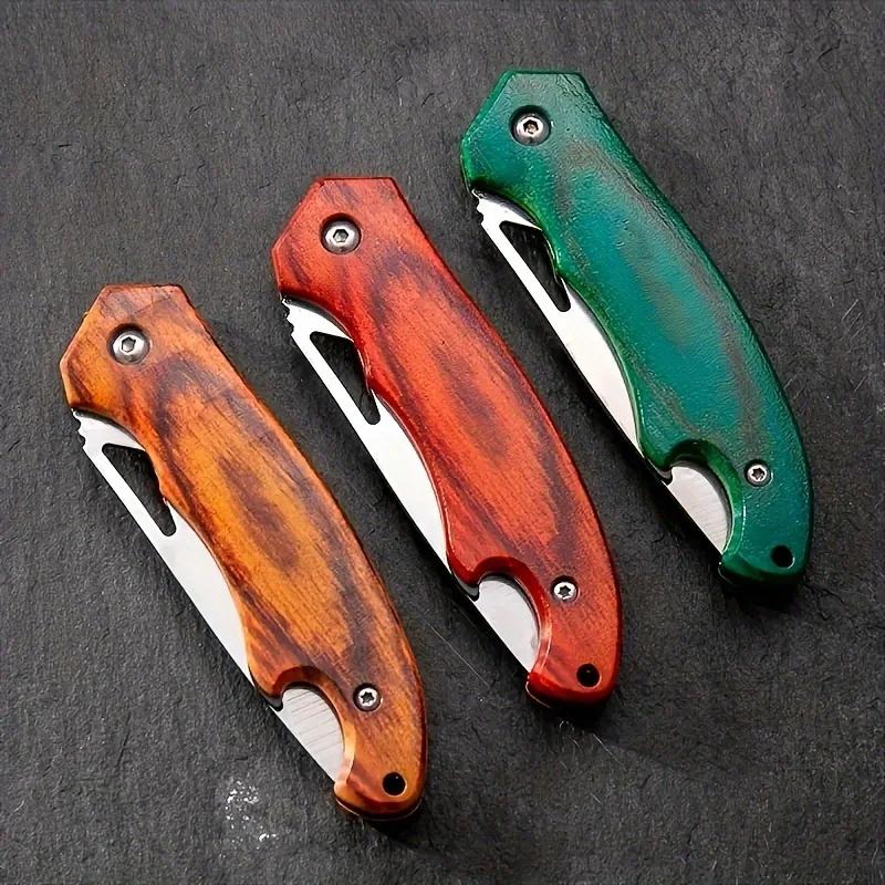 High Hardness Mini Folding Survival Outdoor Folding Knife Wood Grain Handle Keychain Multifunctional EDC Portable and Safe