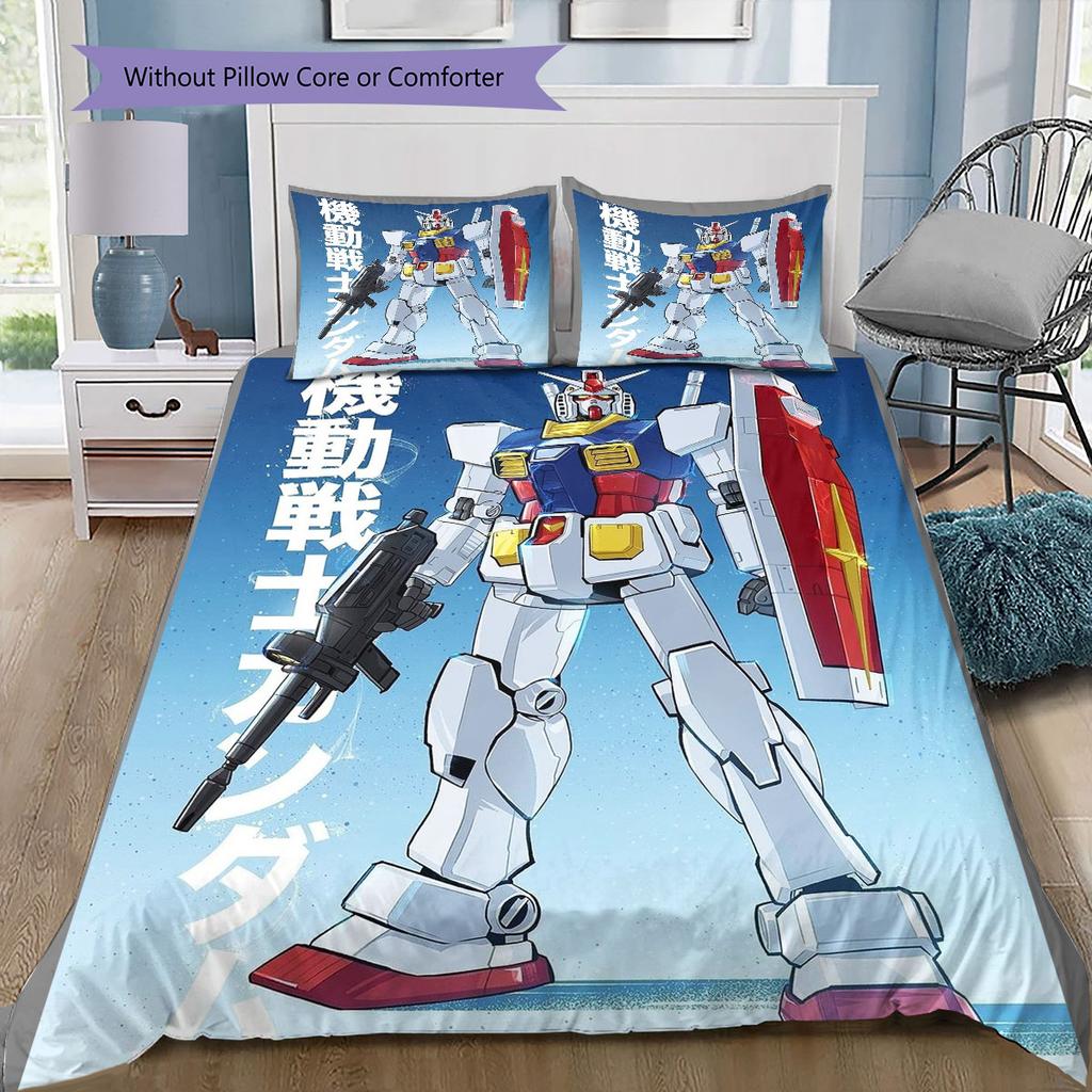Cool Gundam Pattern Bedding Set 3Pcs Printed Duvet Cover Set Boys Bedroom Bed Set No Sheet No Comforter Core