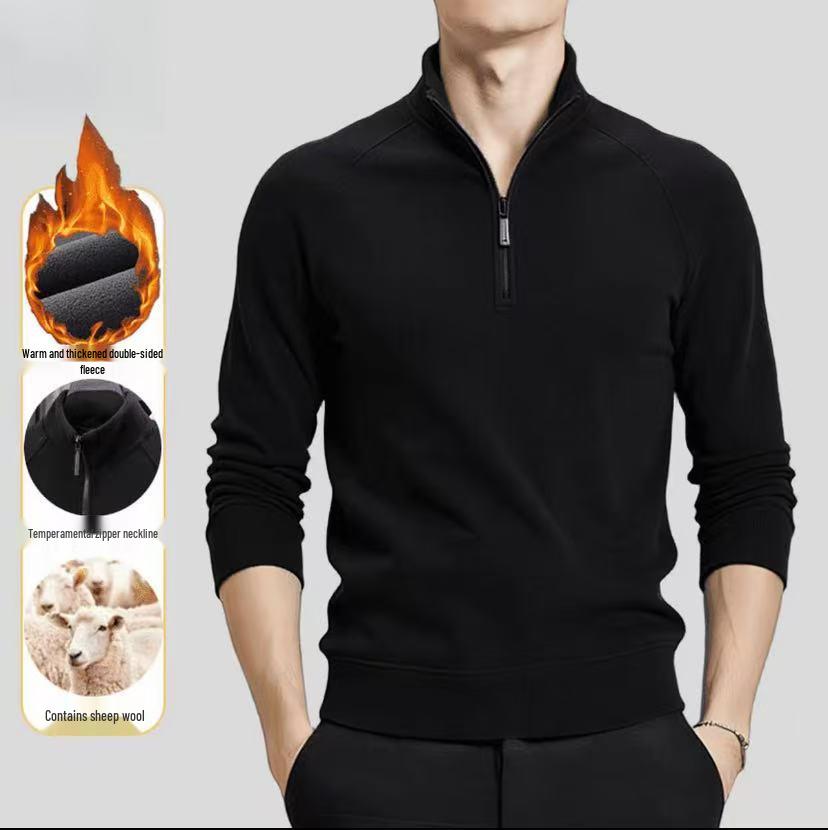 Men's Stylish Wool Cashmere Zipper Hoodie - Double-Sided Thermal Fabric for Autumn and Winter.