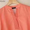 ZANZEA Women Casual V-Neck Loose 3/4 Sleeve Retro Blouse