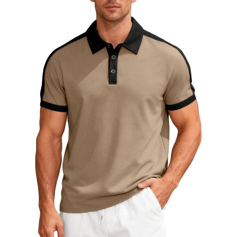 Men's T-shirt: Casual, sporty, loose-fit, two-tone, fine-ribbed, short-sleeved polo shirt with a turn-down collar