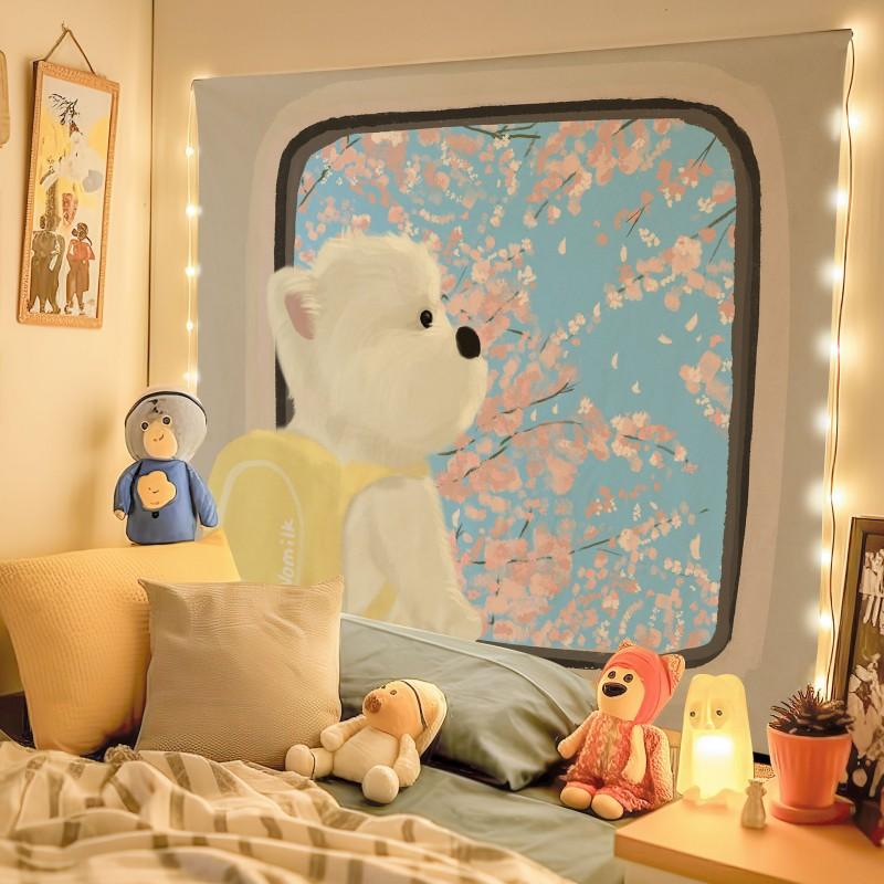 VIKAMA Cartoon Dog Cute Background Cloth Ins Style Room Decoration Tapestry Dormitory Rental Room Wall Cloth Wallpaper Decor