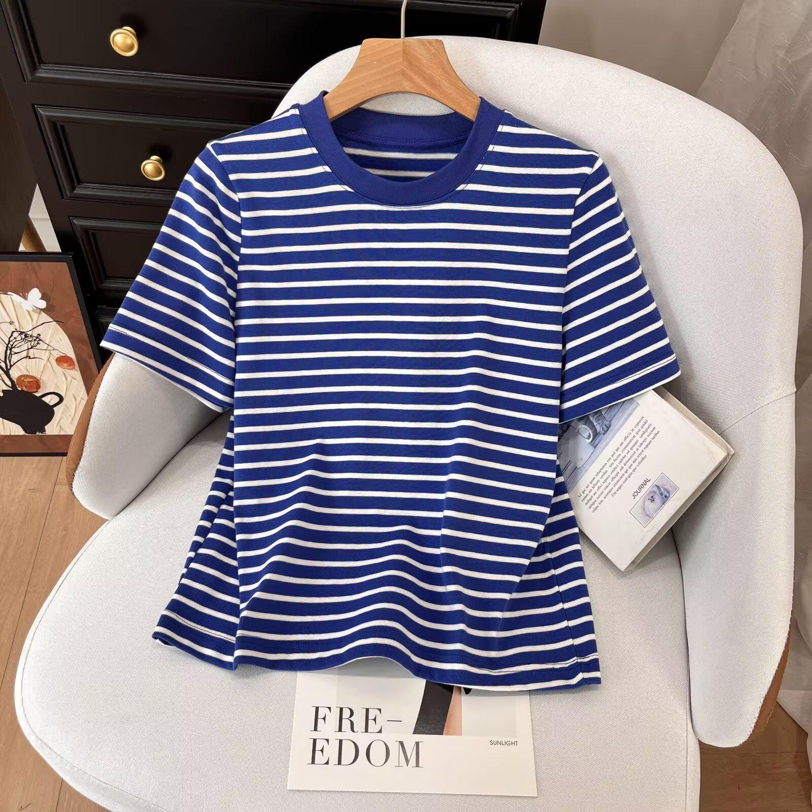 

BM&MD&ZA Women s Color Block Striped Crew Neck Short Sleeve T-Shirt - Spring/Summer Small