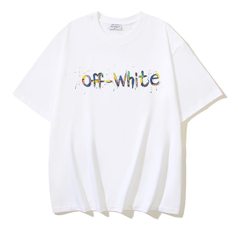 Off-White 2025 Sommer Neues Pinsel Pfeil Tintenspritzer Muster Bedrucktes Kurzarm T-Shirt für Männer und Frauen