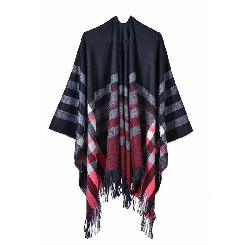 Women S Plaid Tassel Scarf Warm Dual Use Shawl European Fashion