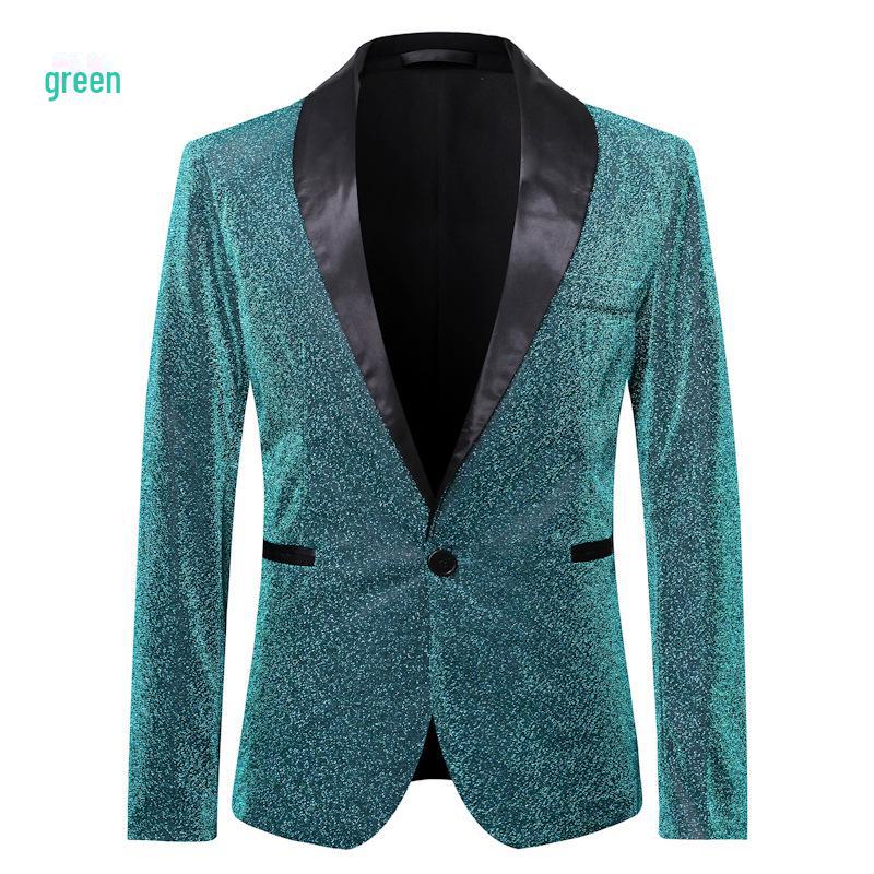 Men's Gold Silk European Size Autumn Suit for Nightclub and Stage Performance
