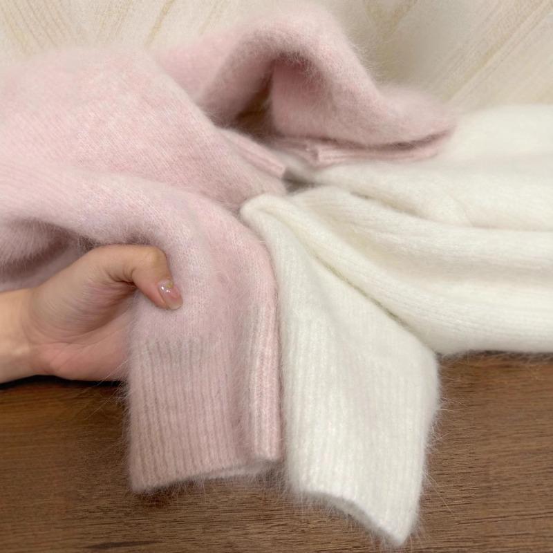 Pink sweet mohair sweater women's loose senior sense soft waxy milk wear bottom knitted sweater top thick