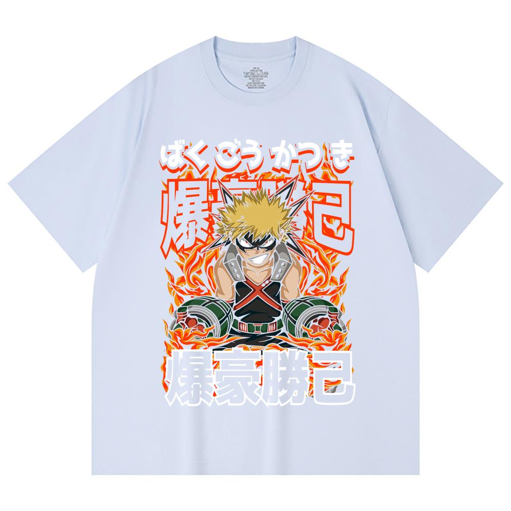 230 Gsm 100% Cotton My Hero Academia V13 Bakugo Print Unisex Heavy Cotton T Shirt