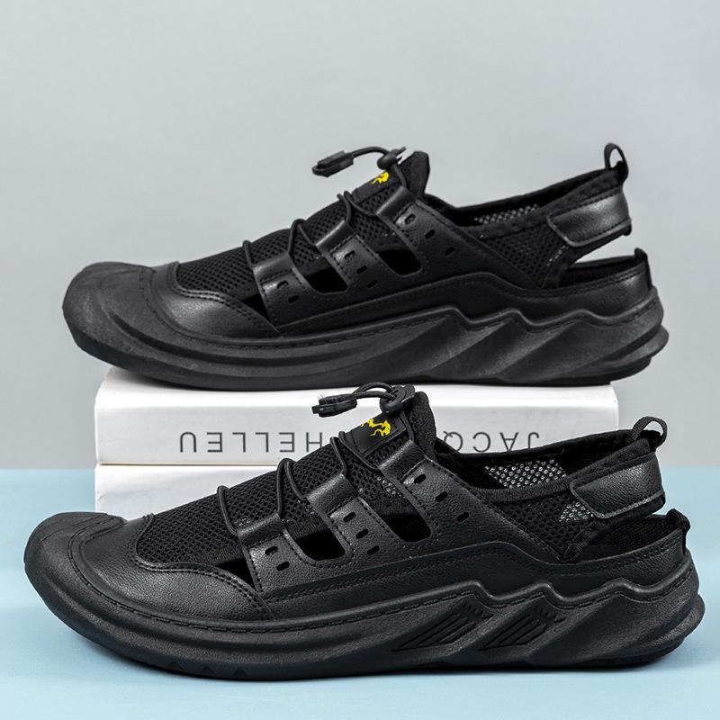 

Мужские летние сандалии с полым носком, пляжные, для активного отдыха, повседневные мужские туфли на одной педали 47 чёрный