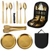 Outdoor stainless steel tableware set, portable travel camping 10-piece set, barbecue plate, food clip, knife, fork, spoon.