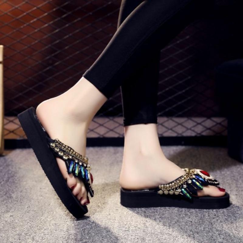 Rhenstone Shoes for Women Platform On Beach Woman Slippers Wedge Heel 2025 Luxury Pvc New Style Elegant and Fashionable Non Slip