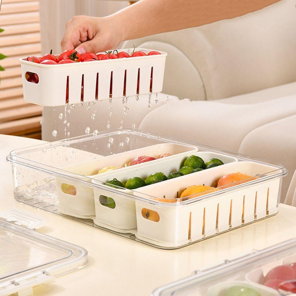 Large Capacity Divided Dinner Plate Plastic Food Preservation Store Box Snack Fruit Tray  for Home