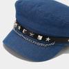 Japanese-Style Retro Chain and Rivet Flat-Top Hat - Women's Autumn Niche Hot Girl  Cap, Face-Slimming Peaked Cap