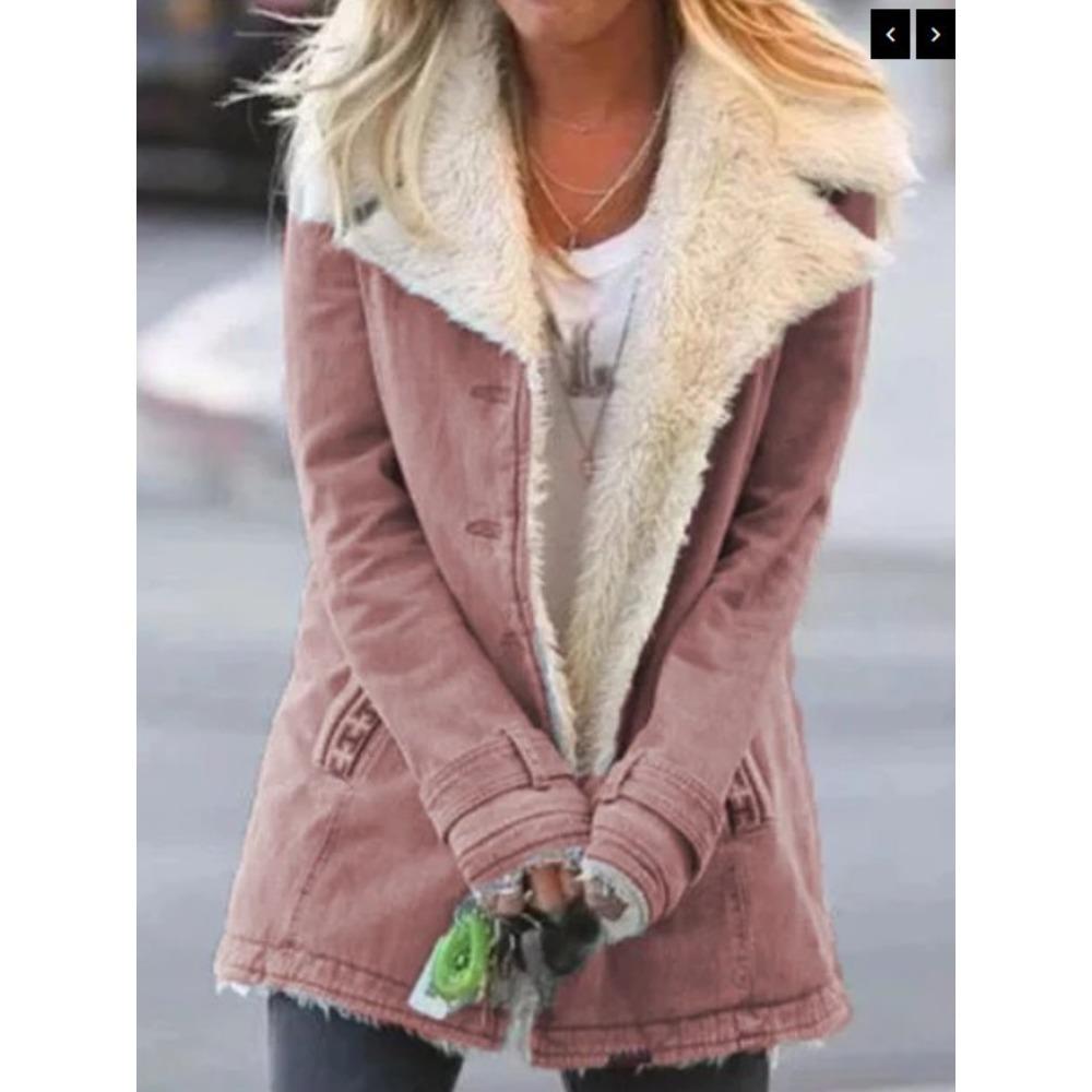 Women's Lapel Fleece Lined Coat Long Sleeve Thick Warm Sherpa Lined Casual Winter Outerwear Jacket