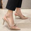 Sommerliche Stiletto-Sandalen für Damen 2024Neuer koreanischer Stil Sexy Schleife aus GazeHochhackige Pumps Schlichte atmungsaktive Sandale